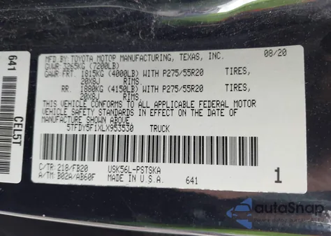 2020 Toyota Tundra Sr5 из США, поврежденный, VIN 5TFDY5F1XLX953530